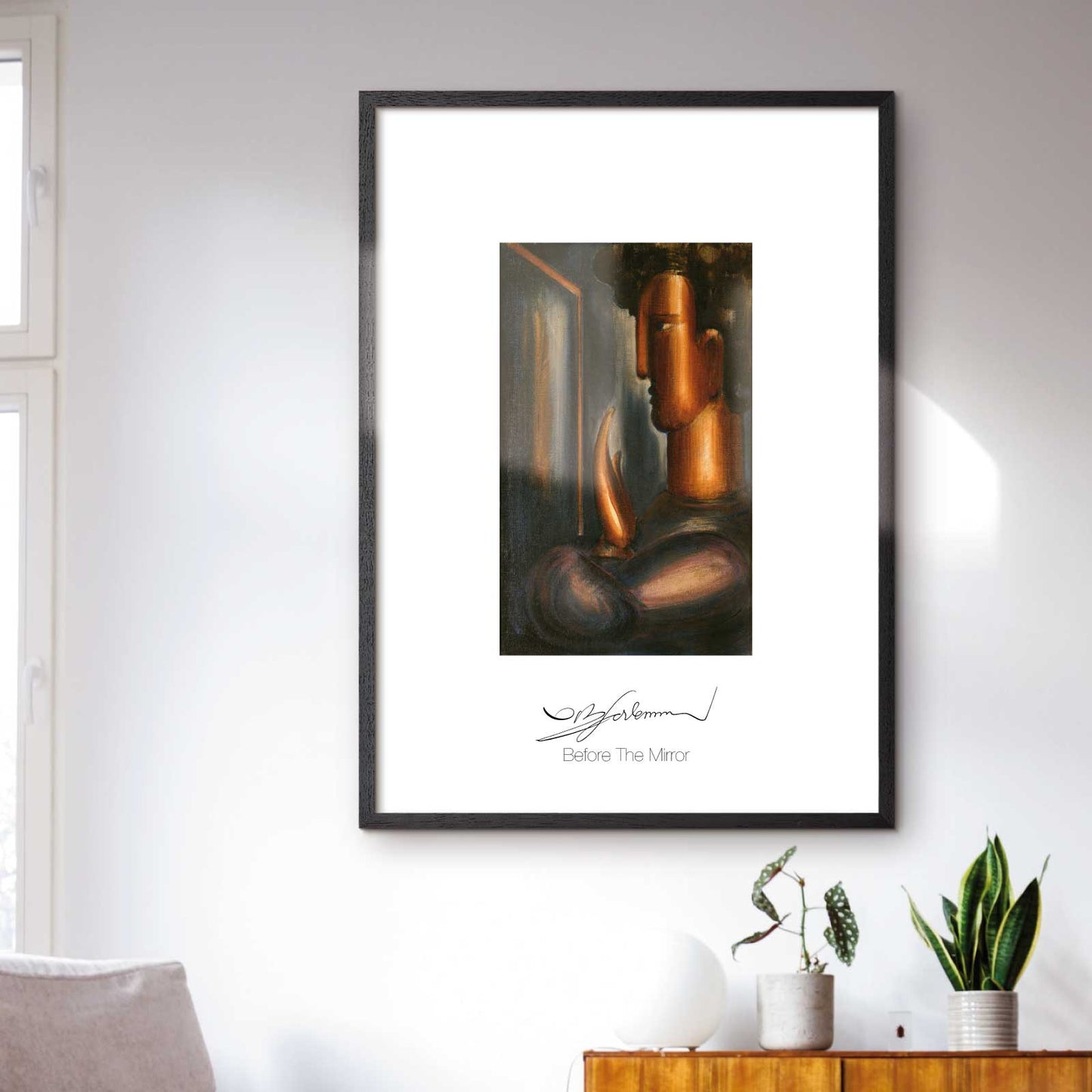 Art poster featuring "Before the Mirror" by Oskar Schlemmer