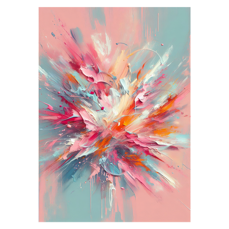 Grafisk kunstplakat med en eksplosion i lyserøde og ornage farver