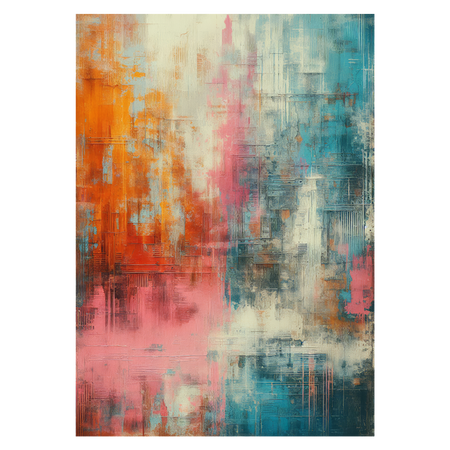 Grafisk kunstplakat i friske orange lyserøde og lyseblå farver
