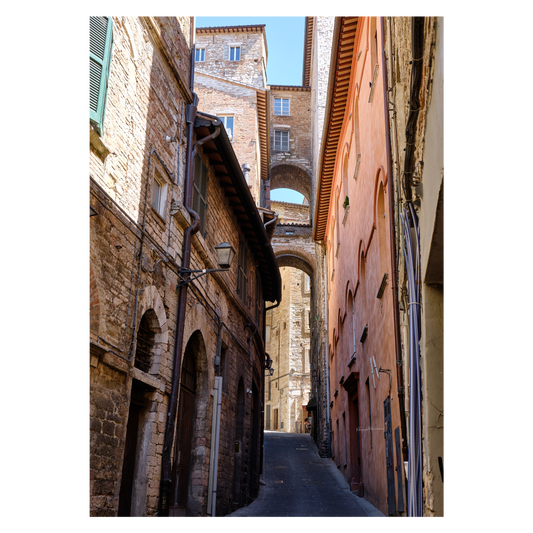 Italien plakat med gadebillede fra Perugias gamle bydel