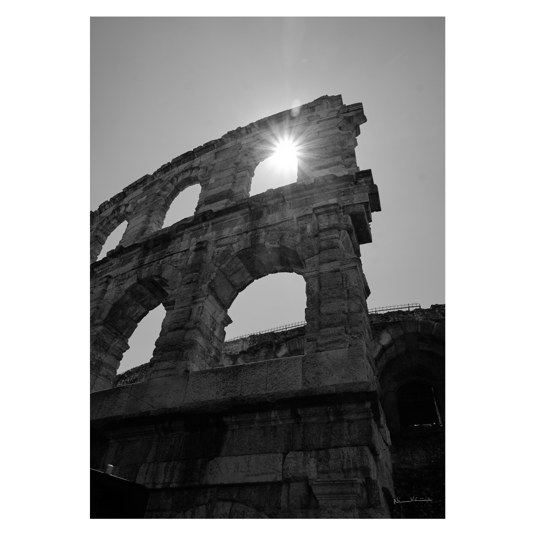 Italien fotokunst plakat i sort-hvid med Verona Arena