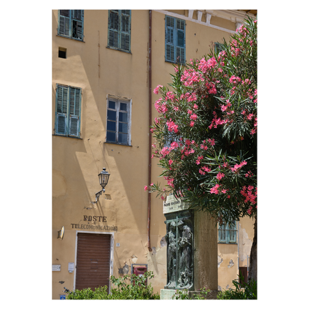 Italiensk byplakat med posthuset i Bordighera Città Alta