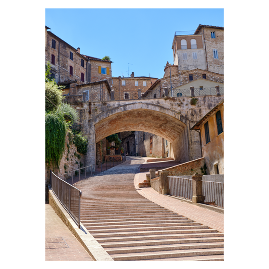 Italiensk byplakat med Scalinata dell'Acquedotto i Perugia