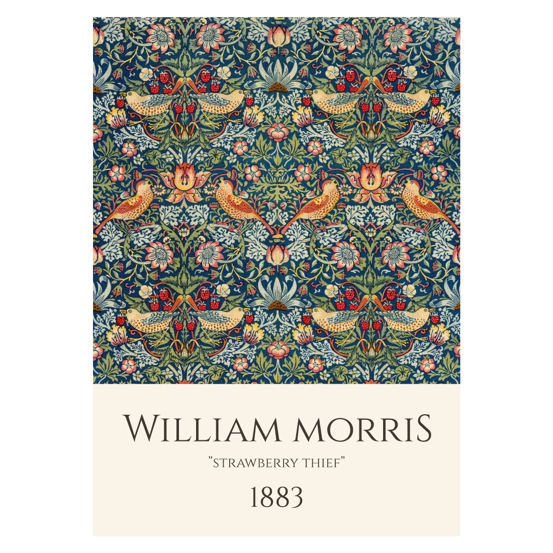 Kunstplakat med William Morris værk "Strawberry Thief"