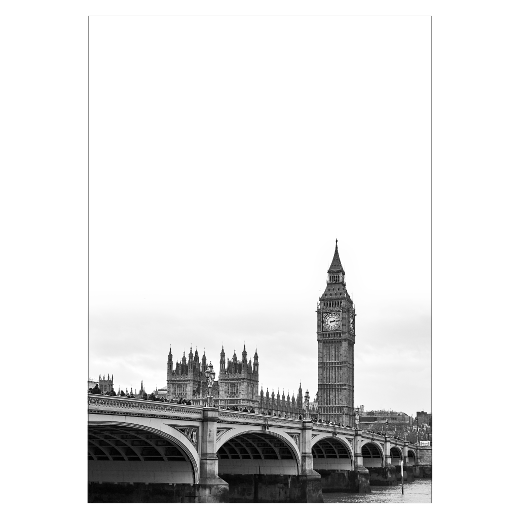 london plakat med big ben og westminster bridge