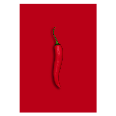 chili plakat med en rød chili på rød baggrund