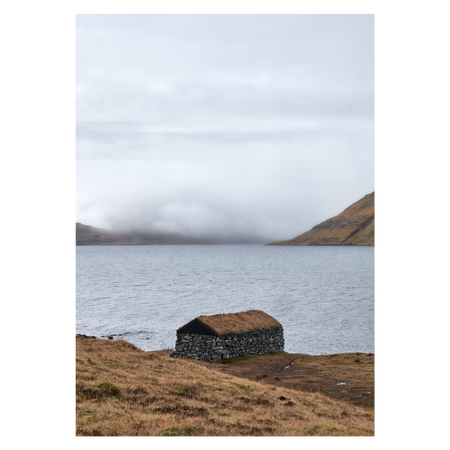 Færøplakat stenhytte ved Leitisvatn
