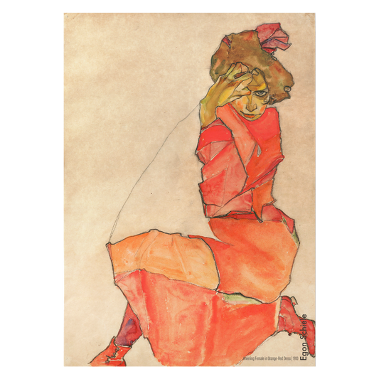 Egon Schiele "Kneeling Female in Orange Red Dress"