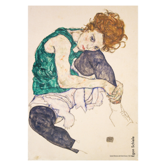 Kunstplakat med Egon Schieles skitse "Seated woman with bent knees"