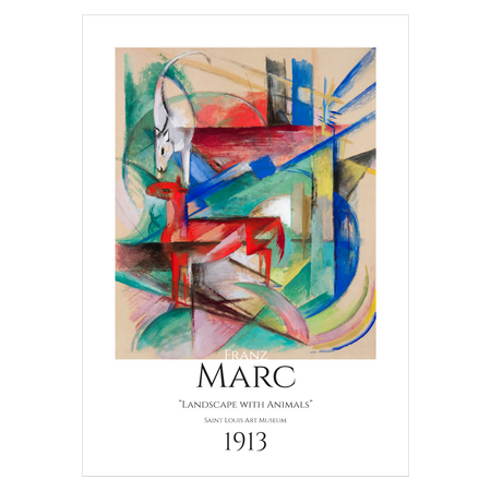 Kunstplakat med Franz Marc "Landscape with Animals"