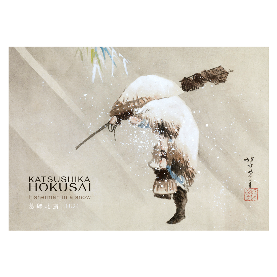 Kunstplakat med Hokusai "Fisherman in a snow"