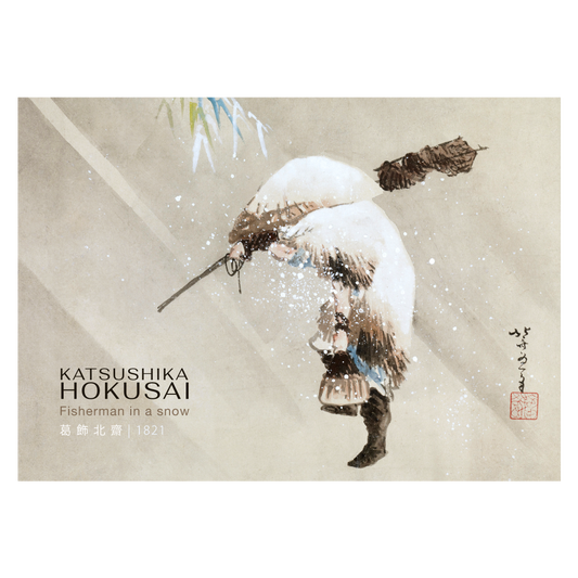 Kunstplakat med Hokusai "Fisherman in a snow"