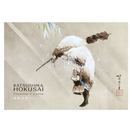 Kunstplakat med Hokusai "Fisherman in a snow"
