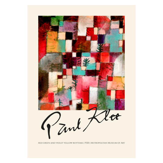 Kunstplakat med Paul Klees "Red green and violet yellow rhythms"