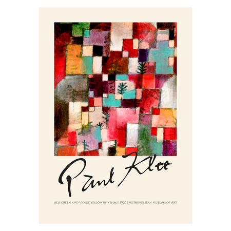 Kunstplakat med Paul Klees "Red green and violet yellow rhythms"