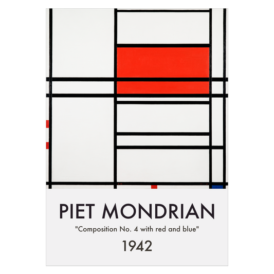 Kunstplakat med Piet Mondrians "composition No. 4 with red and blue"