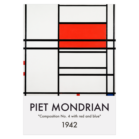 Kunstplakat med Piet Mondrians "composition No. 4 with red and blue"