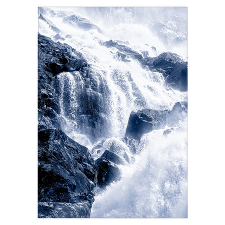 naturplakat i blå nuancer med vandfaldet låtefossen fra Norge