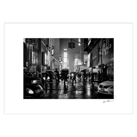 New York plakat med paraplyer som silhouetter i regnvejr