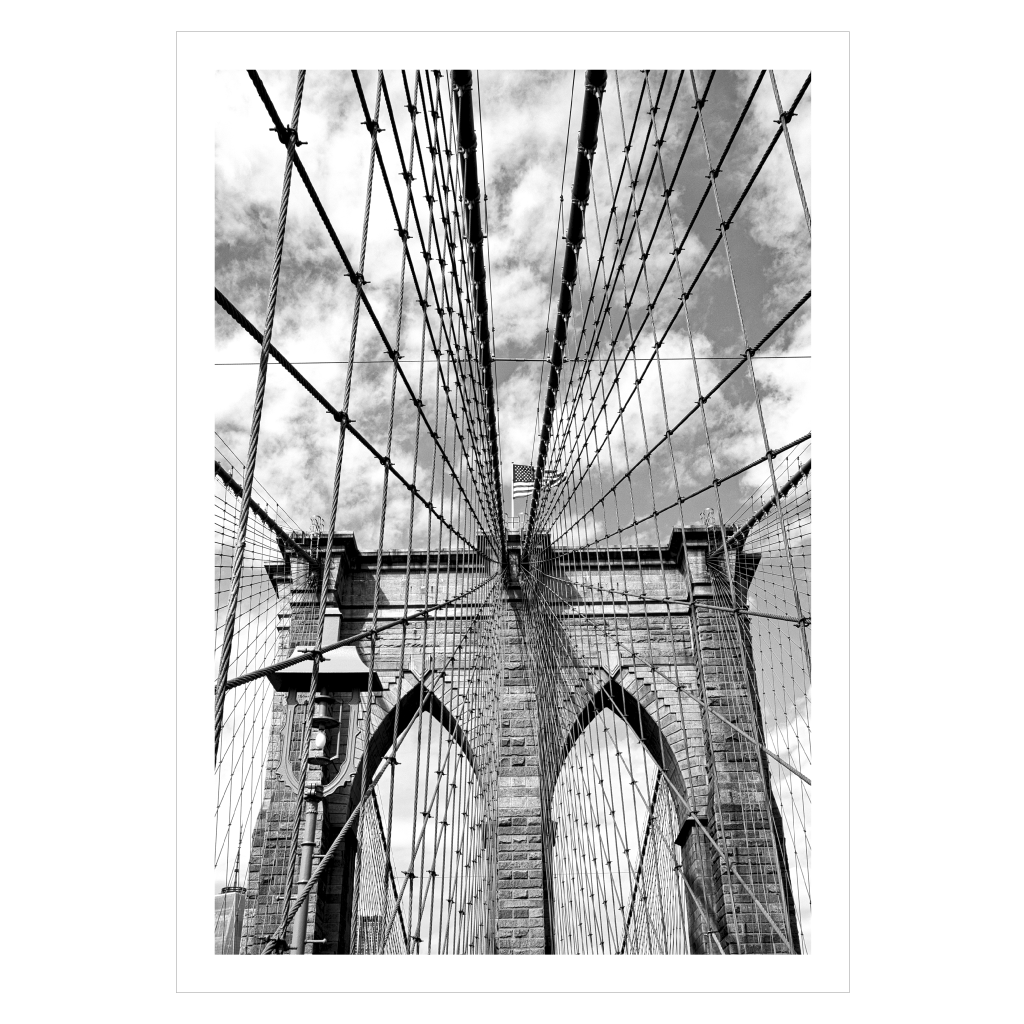 sort hvid new york plakat med brooklyn bridge
