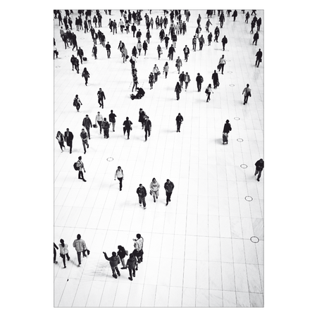 sort hvid plakat med mange mennesker