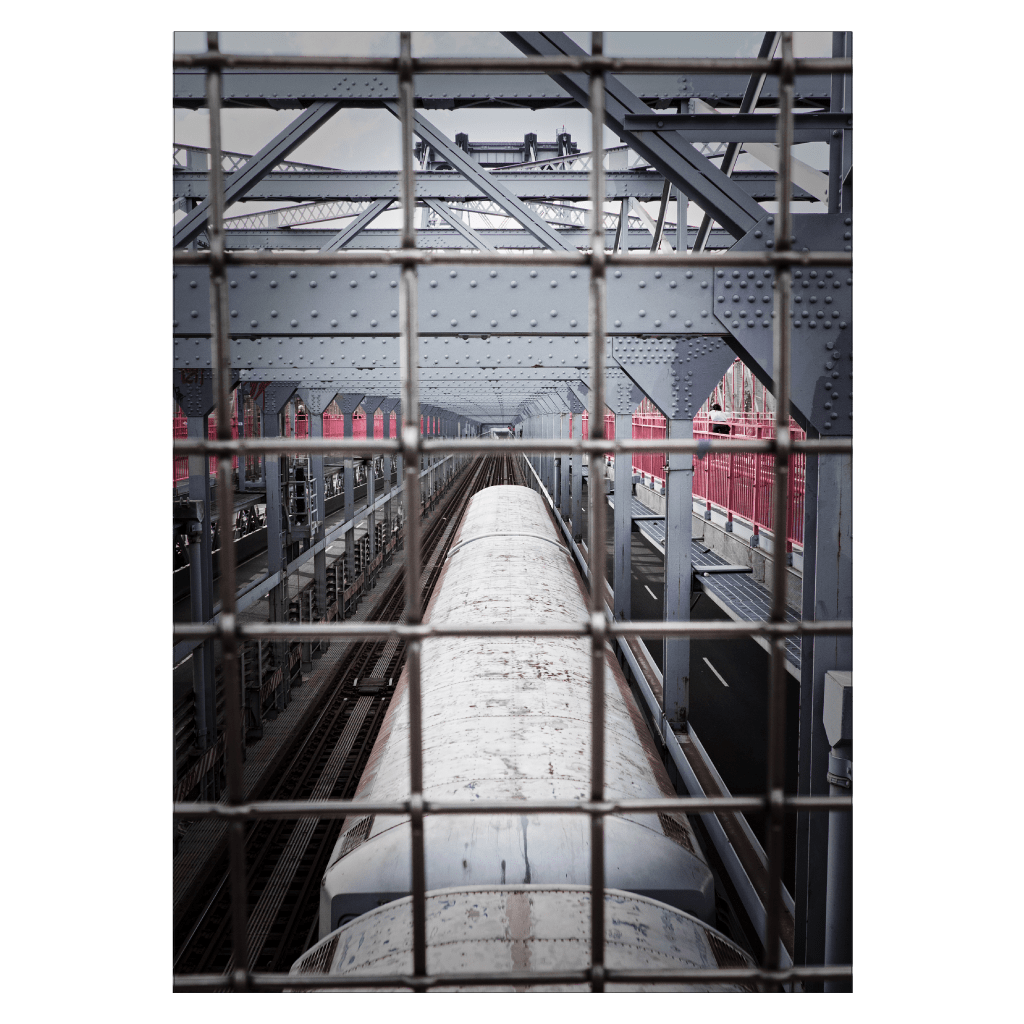 new york plakat med tog på williamsburg bridge