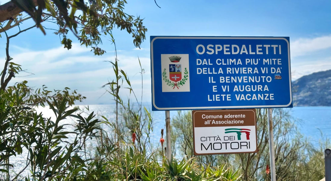 Skilt der forklarer at Ospedaletti har noget af Italiens mildeste klima