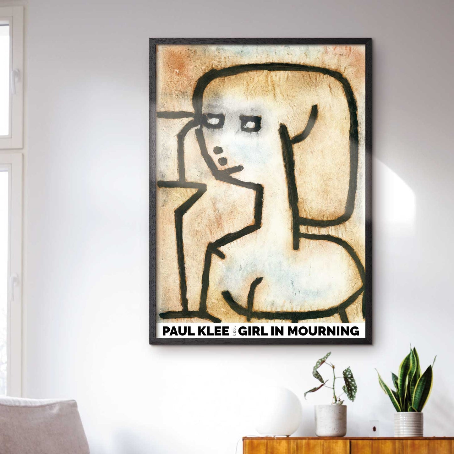 Art poster with "Girl in Mourning" by Paul Klee