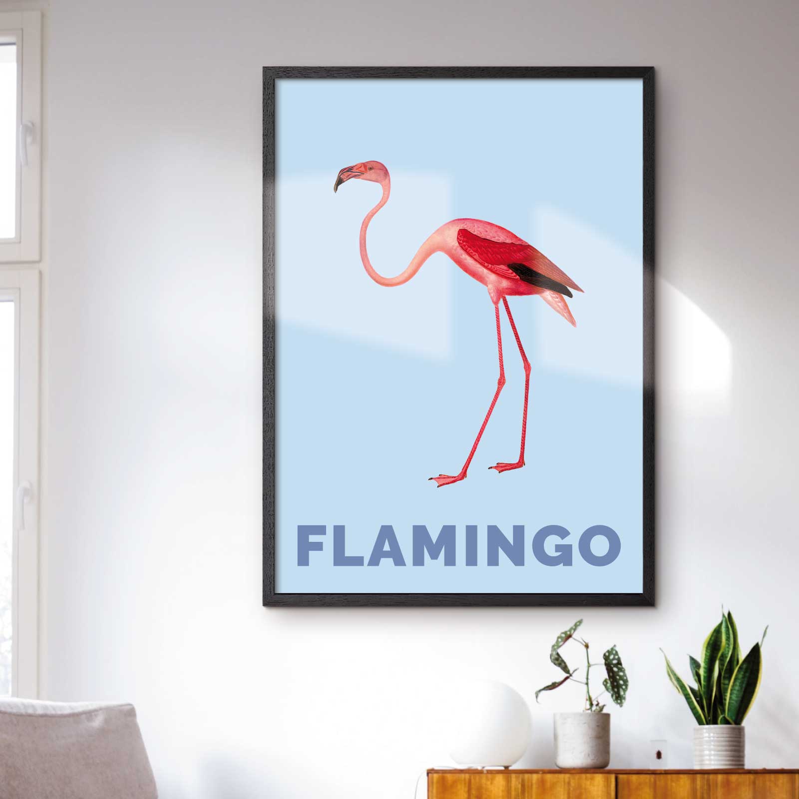 Dyreplakat med lyserød flamingo