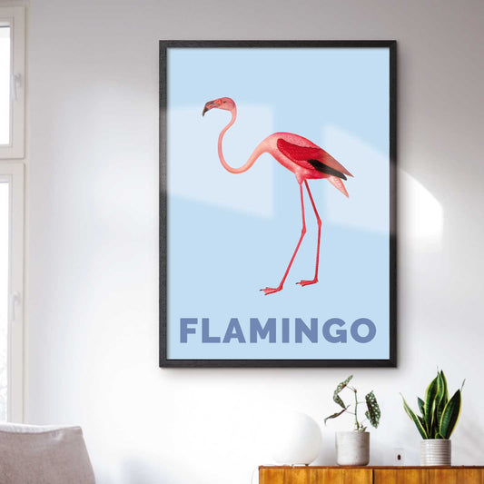 Dyreplakat med lyserød flamingo