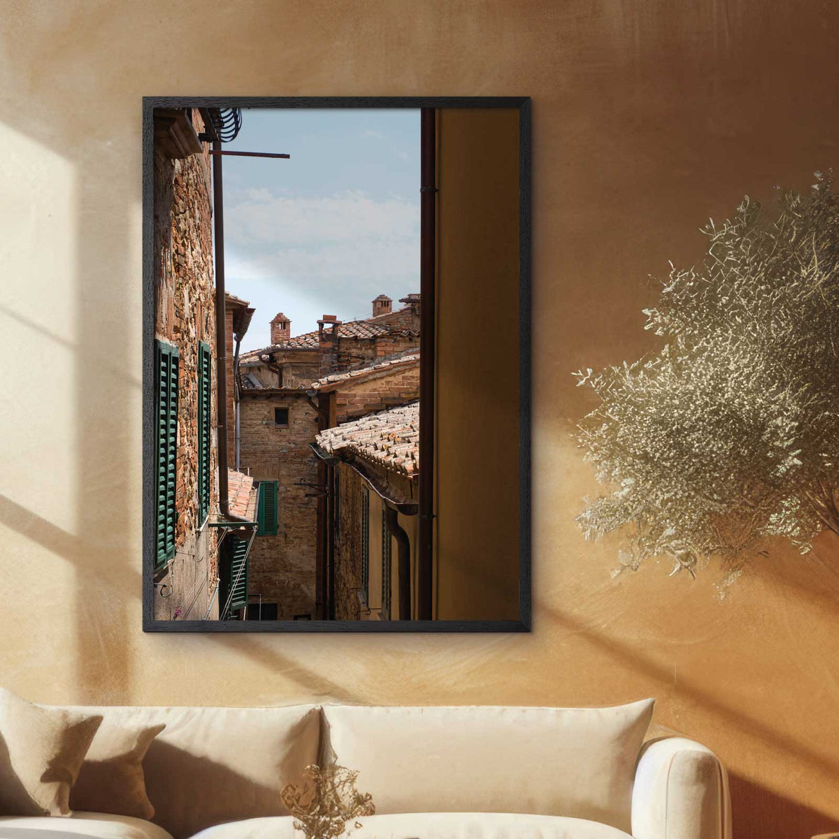 Italian poster with traditional old stone houses standing close together