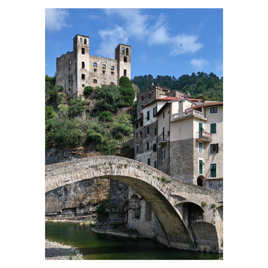 Italiensk byplakat med byen Dolceacqua