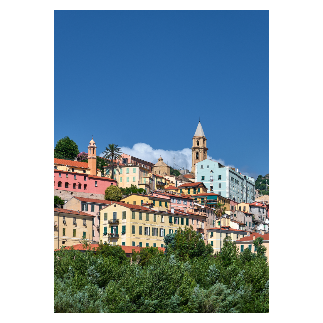 Italien plakat med view op til Ventimiglia Alta