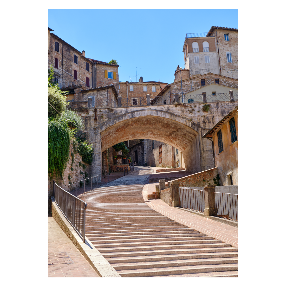 Italiensk byplakat med Scalinata dell'Acquedotto i Perugia