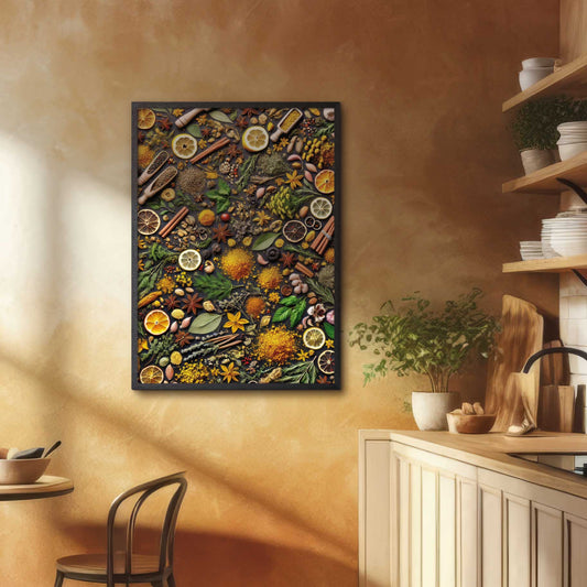 Kitchen poster with yellow and golden spices