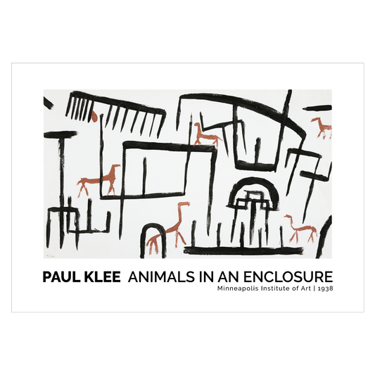 Kunstplakat med Paul Klees "Animals in an Enclosure"