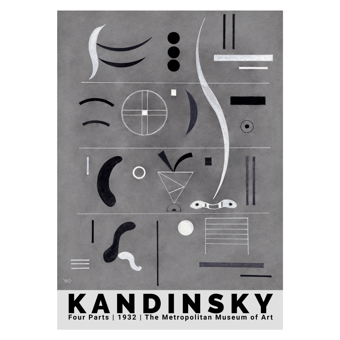 Kunstplakat med "Four Parts" af Wassily Kandinsky