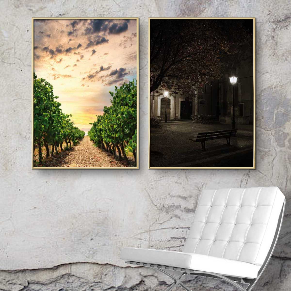 Plakatpar fra Provence med vinranker og romantisk plads i Arles