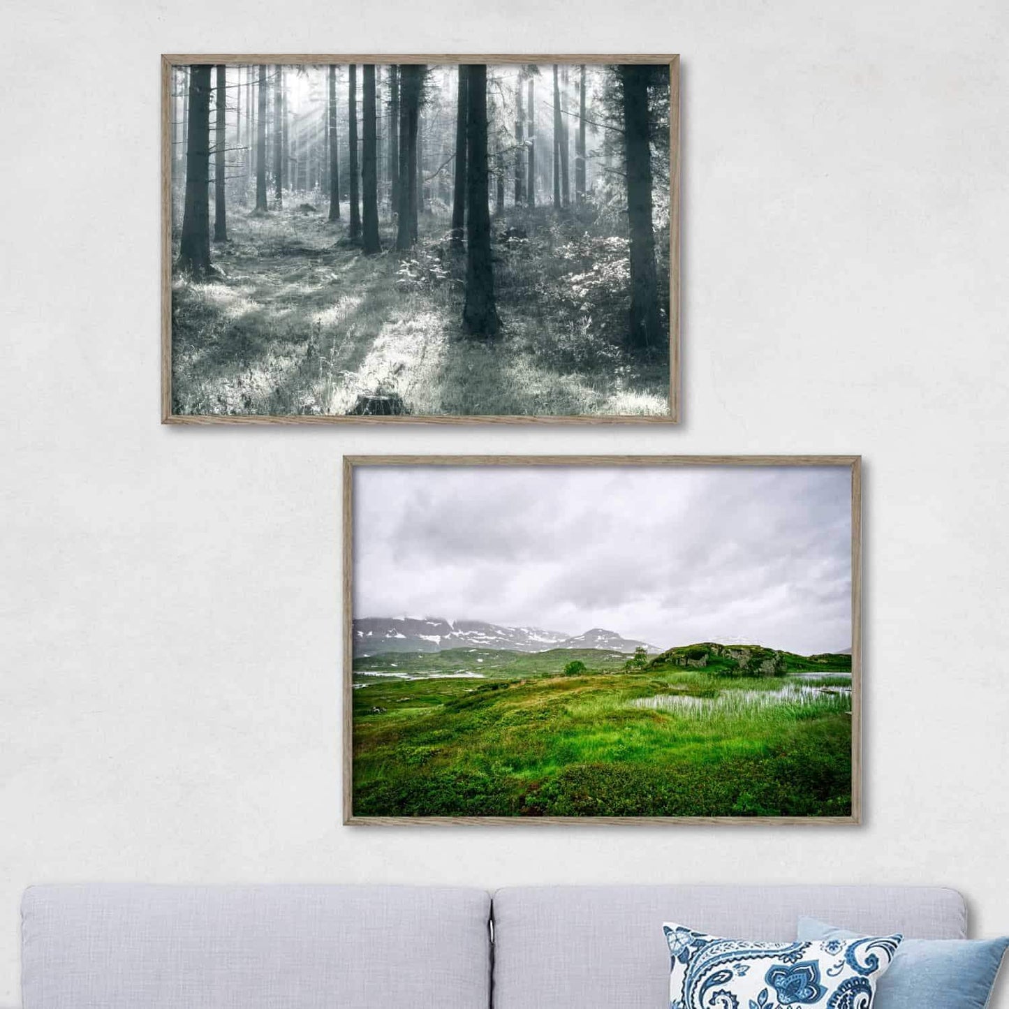2 natur plakater med dansk skov og norske telemark