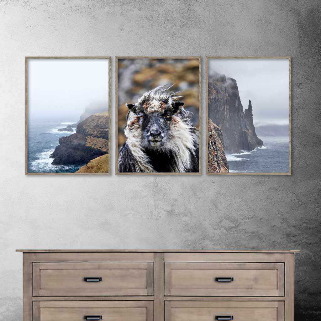 tre færøerne plakater med gasadalur, et får og trøllkonufingur