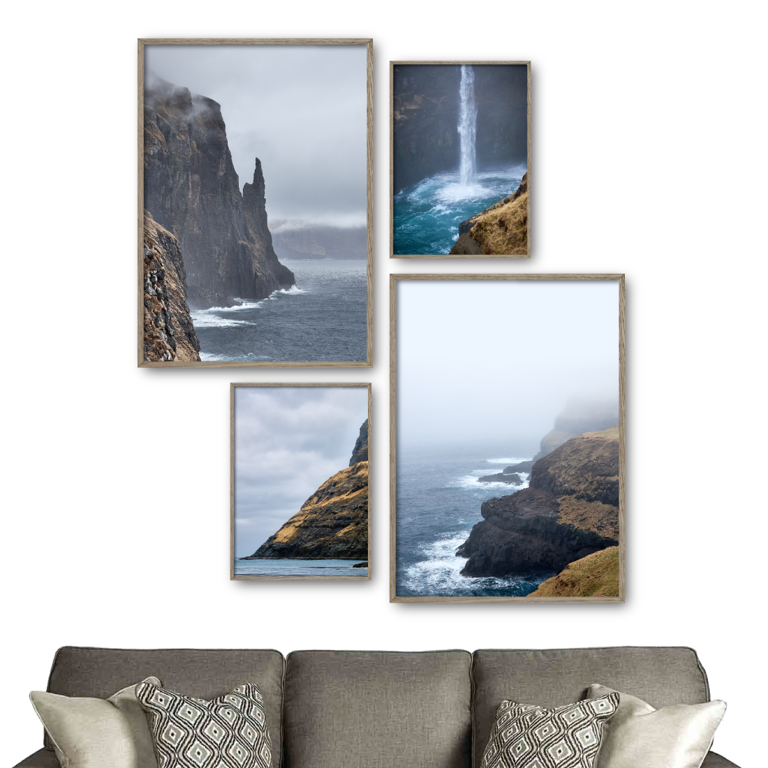 billedvæg med 4 færø plakater med udflugtsmål