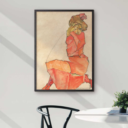 Egon Schiele "Kneeling Female in Orange Red Dress"