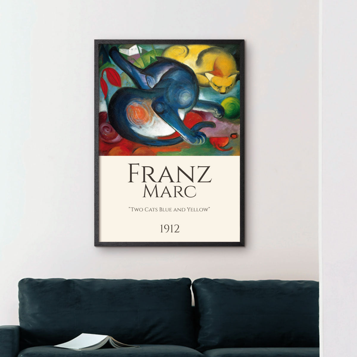 Art poster with Franz Marcs "Two cats blue and yellow"