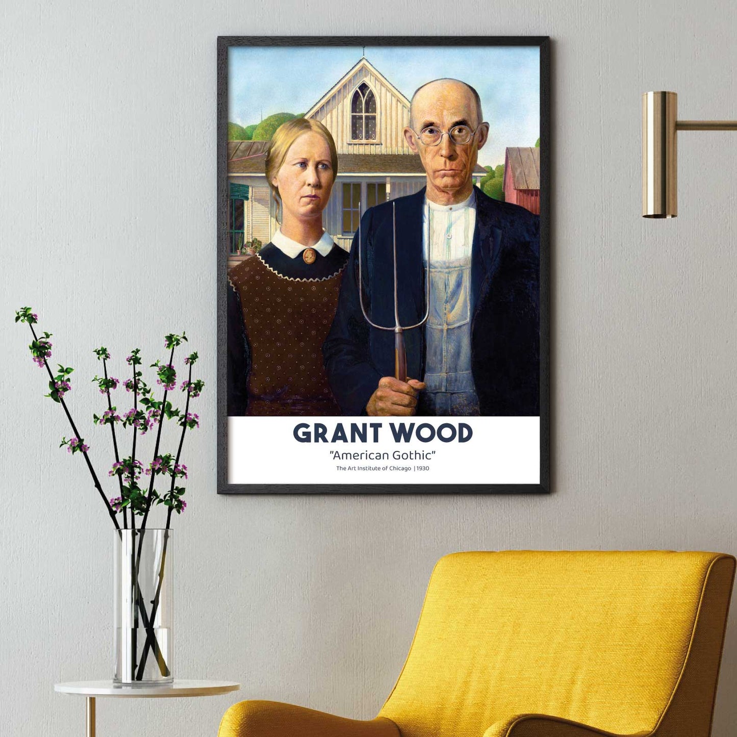 Art poster with Grant Wood "American Gothic"