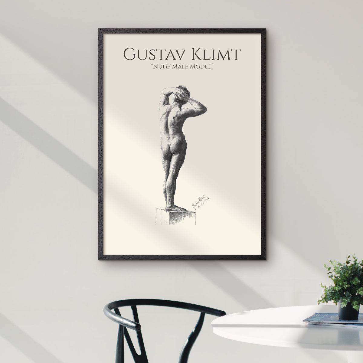 Art poster with Gustav Klimt sketch "Nude Male Model"