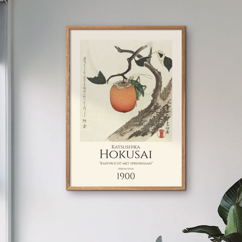 Art poster showing Hokusais "Kakivrucht met sprinkhaan"