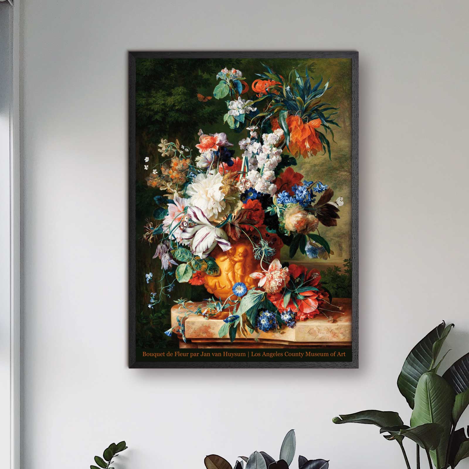 Art poster with Jan van Huysom "Bouquet de Fleurs"