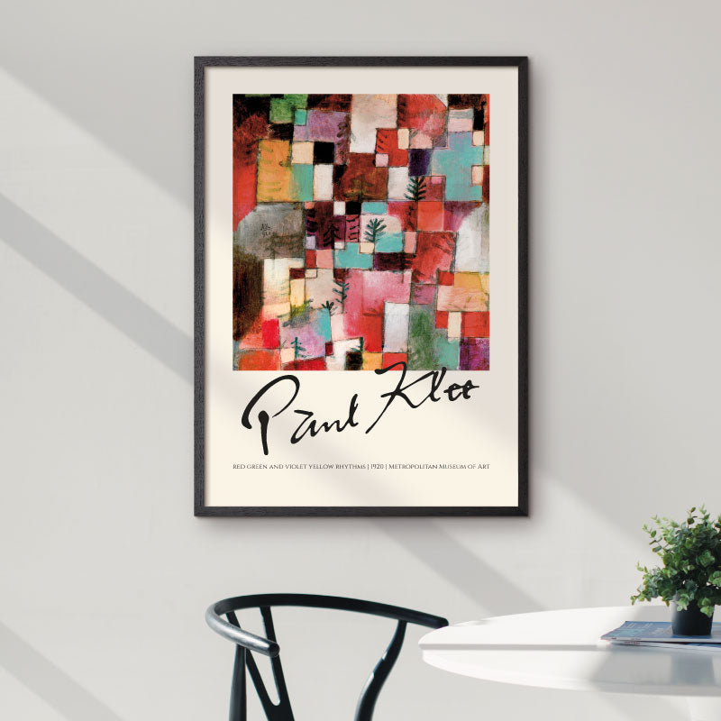 Art poster with Paul Klees "Red green and violet yellow rhythms"
