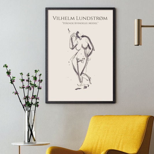 Art poster with Vilhelm Ludstrøm sketch "Standing Female Model"