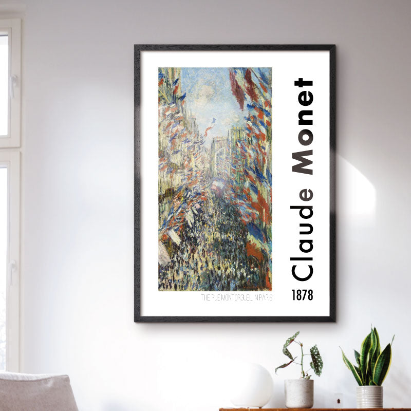 Art poster showing Monets "The Rue Montorgueil in Paris"